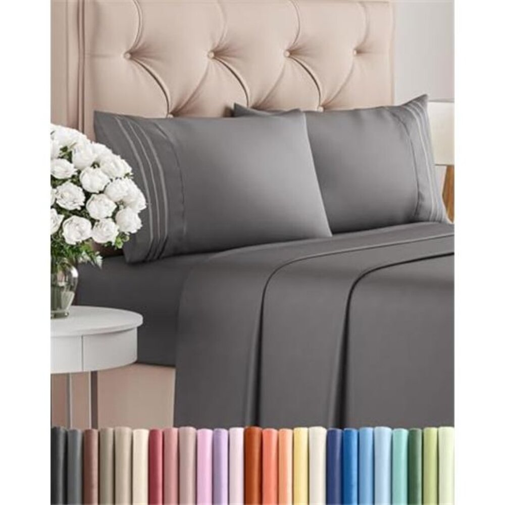 Queen Microfiber Bed Sheet Set 4 Piece Deep Pocket Soft Double Brushed